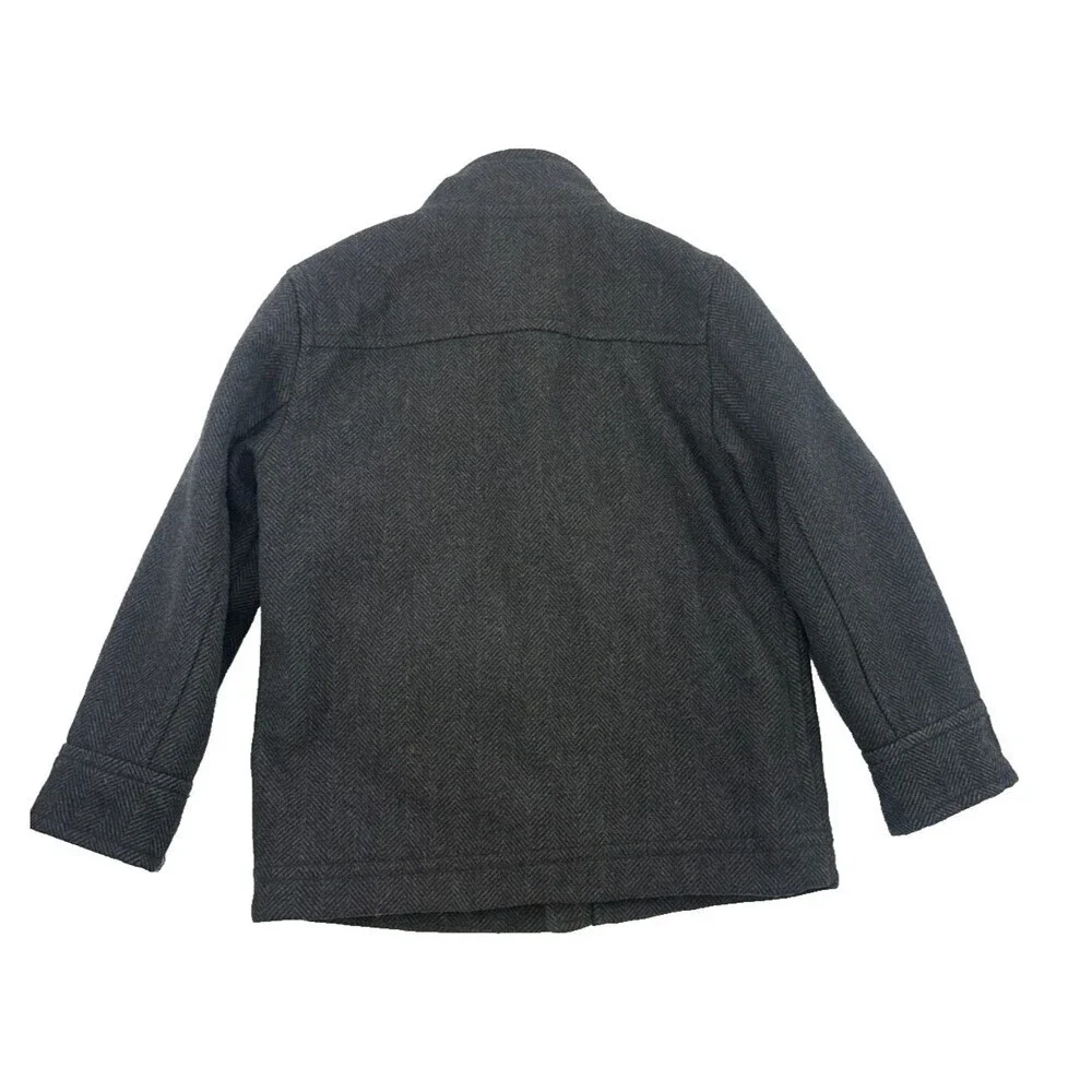 Gap Kids Boys Gray Herringbone Coat Zip Wool Blend Snap Mock Neck Kids Small 6-7